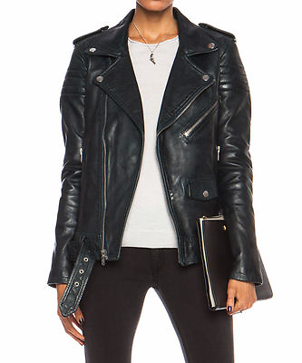 #ad Women Leather Jacket Black Slim Fit Biker Motorcycle lambskin Size S M L XL XXL $102.99