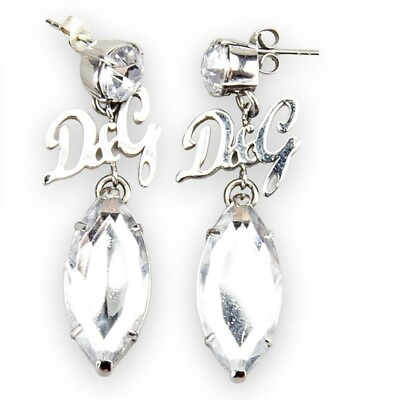 #ad Dolce amp; Gabbana Vtg silver tone Crystal oval drop earrings dangle Rhinestone $175.00