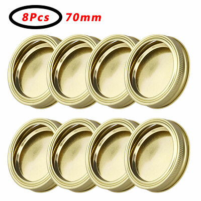 #ad 8 Pcs Steel Sprouting Mason Jars Canning Lid Cap Screw Bands Rings w Discs 70mm $10.43