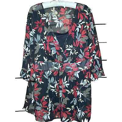 #ad I.N. Studio Womens 1X XL Floral Shirt w Black Tank Work Wear RB $15.85