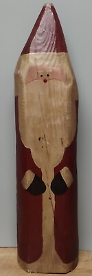 #ad Vintage 16¾quot; Tall Primitive Wooden Santa Handmade? C14 $34.99