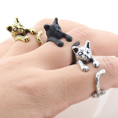 #ad Fashion Women Cute Dog Cat Rings Wedding Party Jewelry Gift Adjustable Rings C $2.90