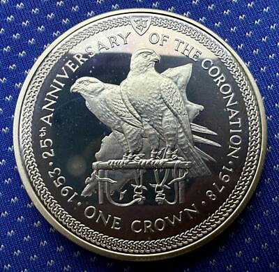 #ad 1978 Isle of Man 1 Crown Coin PROOF .925 Silver 30K Minted 2 HAWKS #ZA106 $66.00