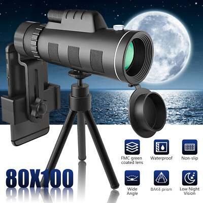 #ad Day Night Vision 80x100 Zoom HD Monocular Starscope Monocular Telescope BAK4 USA $12.99
