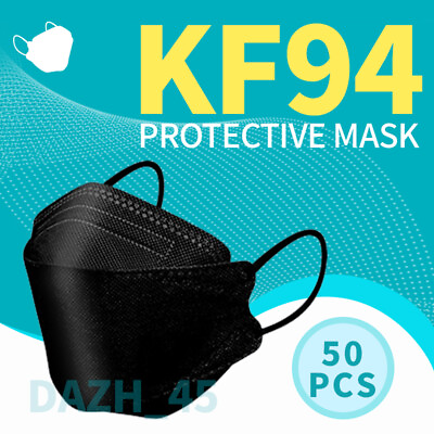 #ad #ad 50pcs BLACK Face Mask KF94 Protective Adult Face Cover $9.68