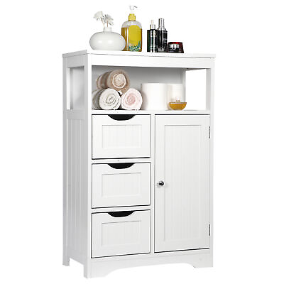 #ad Bathroom Floor Cabinet Wooden Storage Organizer with 3 Drawers Adjustable Shelf $66.58