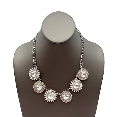 #ad Silver Tone Clear Glass Marquise Cut Round Rhinestone Fashion Necklace $26.99