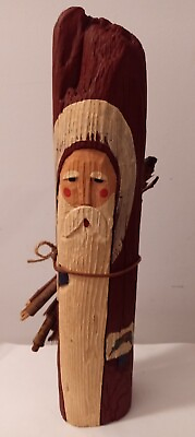 #ad Santa Handmade Wood Carved Figure Signed 1992 $23.99