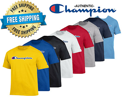 #ad Champion Mens Classic Jersey Script Logo T Shirt Brand New S 3XL $19.98
