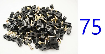 #ad 75 QTY Black Single Coax TV Cable Flex Clips 1 inch Screw RG6 Wire Mount to Wall $11.94