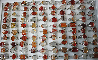 #ad Wholesale Lots 40pcs Mixed Trendy Jewelry Red Natural Stone Women Rings $19.59