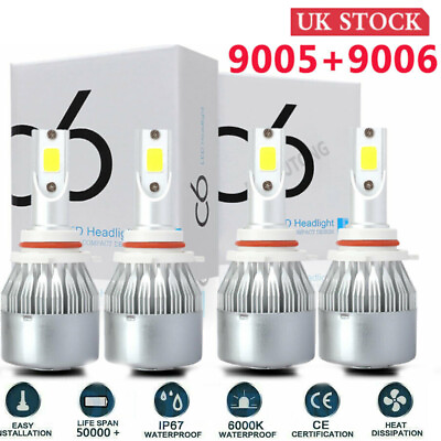 #ad C6 9005 9006 Combo LED 6000K White Headlight Kit 200W 40000LM Hi Lo Beam Bulbs $15.99