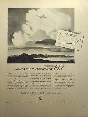 #ad Erwin Wasey amp; Co. Advertising U. S. Air Passenger Traffic Vintage Print Ad 1941 $21.77