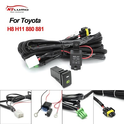 #ad H8 H11 LED Fog Lights Wiring Harness Indicator Switch Relay Kits 40A For Toyota $15.99
