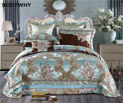 #ad 4 6 10 Piece Luxury Wedding Royal Bedding Set Satin Cotton Silky Bedding Top $500.81