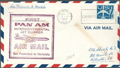 #ad US First Flight Cover Pan Am San Francisco to Honolulu Hawaii 1959 US Scott c51 $5.00