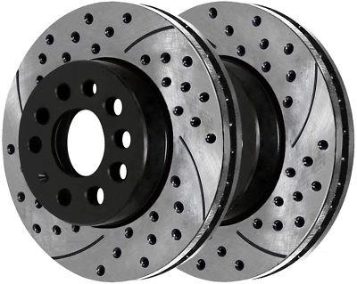 #ad Autoshack PR44281LR Front Drilled Slotted Brake Rotors Black Pair of 2 Driver an $123.99