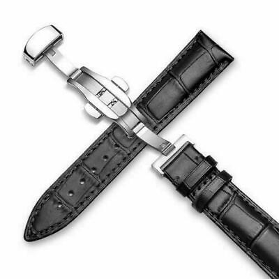#ad Genuine Leather Alligator Crocodile 22 MM Black Watch Band Strap Replacement $16.99