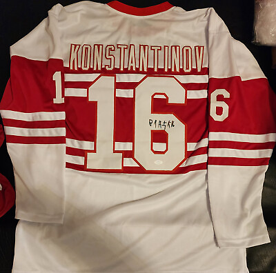 #ad Vladimir Konstantinov Autographed Custom Detroit Red Wings Throwback Jersey JSA $123.24