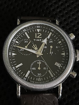 #ad Timex TW2W20600 Men#x27;s Waterbury Coin Edge Chronograph Black Brown Band Watch $155.00