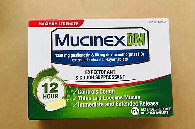 #ad NEW Mucinex DM 12 Hour 56 Tablets Expectorant Suppressant $12.99