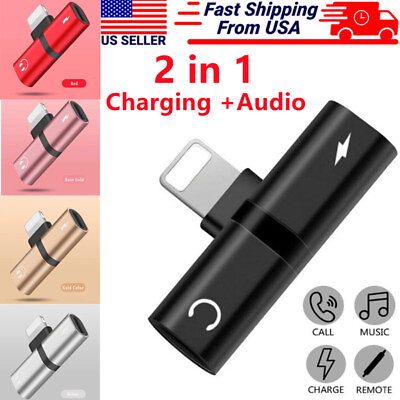 #ad #ad 2 in 1 Dual Adapter Calling Music Charger Aux Audio Earphone Splitter for iPhone $3.75