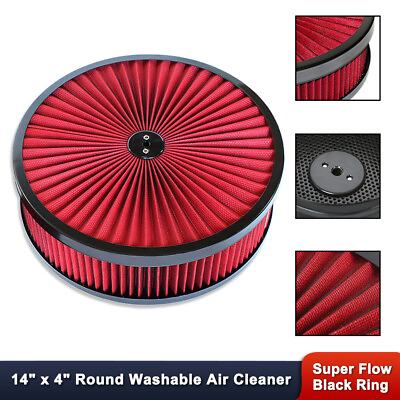 #ad For SBC BBC 14quot; x 4quot; Round Red Washable Air Cleaner Assembly w Recessed Base $69.99