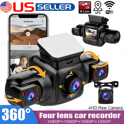 #ad 360° WiFi Car Dash Cam 4 Camera GPS Infrared Night Vision driving Video Recorder $133.89