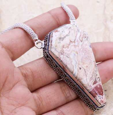 #ad Elegant Crazy Lace Agate 925 Silver Plated Handmade Necklace of 16quot; Ethnic $4.99