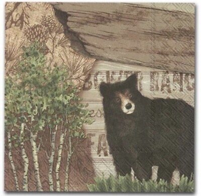 #ad TWO Individual Paper Cocktail Beverage Decoupage Napkins Wilderness Bear Animal $1.95