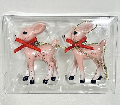 #ad Wondershop Christmas Ornament Pink Reindeer Set of 2 Retro Style NEW $15.50