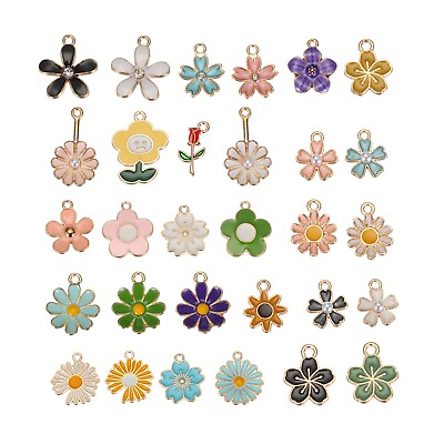 #ad 30Pcs Alloy Metal Enamel Flower Pendant Bead for DIY Craft AU $17.16