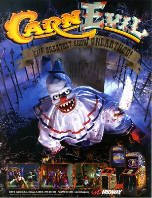 #ad Carn Evil Arcade FLYER Original NOS Video Game Killer Clown Horror It Carnival $14.40