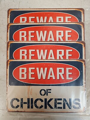#ad 4 Qty Beware of Chickens Chic Rustic Retro Signs 8quot;x12quot; 4 Qty $64.79