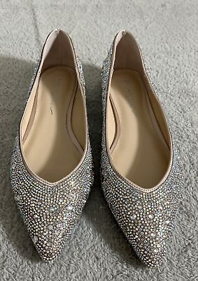 #ad Blue by Betsey Johnson Womens Jude Ballet Flat Nude Satin Size 9.5 Studded Beads $48.69