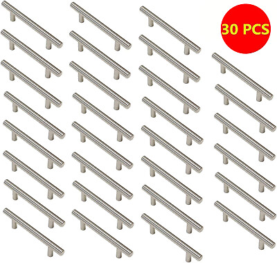 #ad 30Pack Brushed Nickel Kitchen Cabinet Pulls Stainless Steel Drawer T Bar Handles $20.94