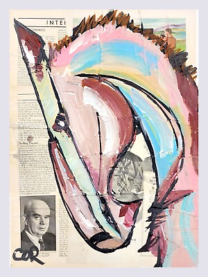 #ad Corbellic Impressionism 12x16 Horse Stallion Vintage Mixed Media Original Canvas $245.00