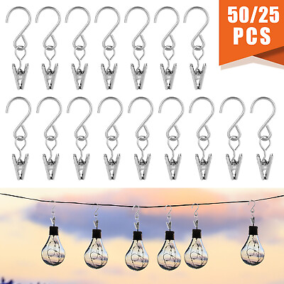 #ad 25 50pcs Stainless Steel Curtain Rod Hook Clips Hanging Photos Home Rings Clamps $8.48