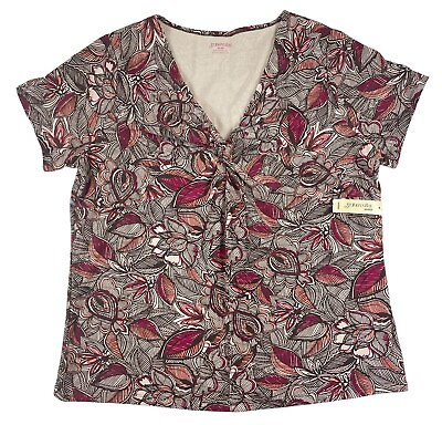 #ad NWT ST JOHNS BAY Blouse Womens 2X Brown Floral Short Sleeve Rouched Front V Neck $16.95