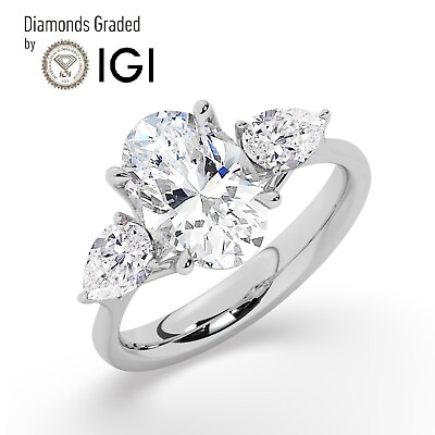 #ad IGI F VS1 Solitaire Lab Grown 2CT Oval Diamond Trilogy Ring 950 Platinum $2407.30