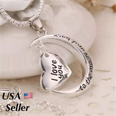 #ad 925 Sterling Silver I Love You To The Moon And Back Heart Pendant Necklace N41 $9.99