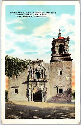 #ad 1935 Tower Carved Window San Jose 2nd Mission San Antonio Texas Posted Postcard $10.78