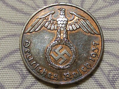 #ad Third Reich Germany WW2 Era 1 Reichspfennig Pfennig Bronze Coin Genuine $7.59