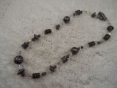 #ad Silvertone Glass Bead Necklace C74 $5.98