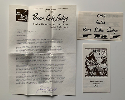 #ad Vtg 1953 Estes Park CO Rocky Mtn Nat Park Bear Lake Lodge Brochures amp; Letterhead $19.99
