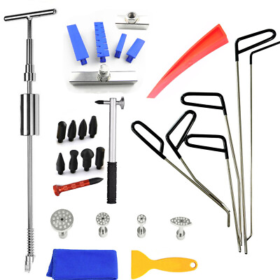 #ad 29pc Paintless Dent Repair Puller Lifter PDR Tools T Bar Hammer Removal Glue kit $32.55