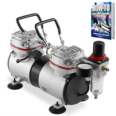 PointZero 1 3 HP Dual Piston Airbrush Compressor w Regulator Gauge Water Trap $94.99