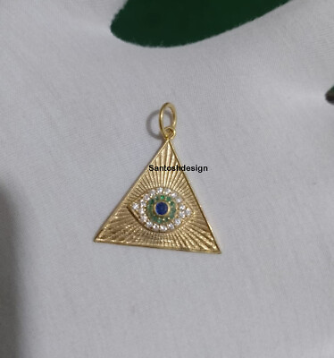 #ad Beautiful Triangle Evil Eye Diamond Blue Sapphire Emerald Silver Charm Pendant $95.22