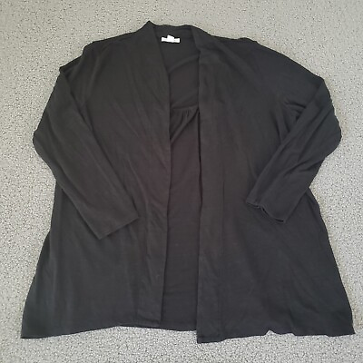 #ad J Jill Top Womens XL Black Long Sleeve Open Front Love Linen Knit Cardigan Solid $24.97