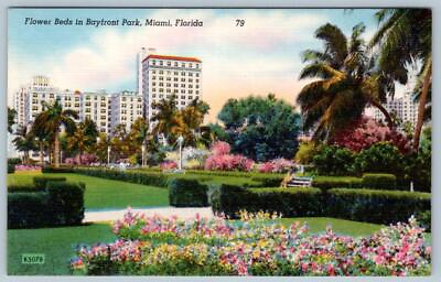 #ad 1940 50#x27;s FLOWER BEDS BISCAYNE PARK MIAMI FLORIDA FL VINTAGE LINEN POSTCARD $7.95